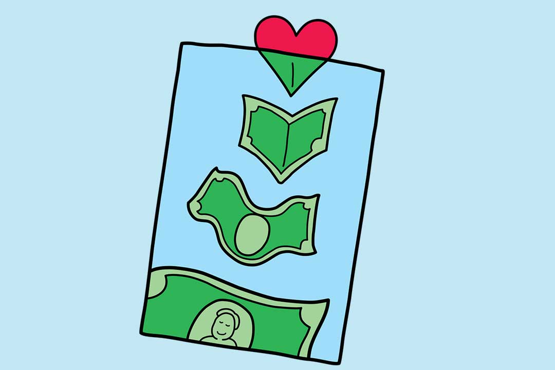 เงินที่เข้ากระเป๋าลายหัวใจกลายเป็นแบงค์ดอลล่าร์