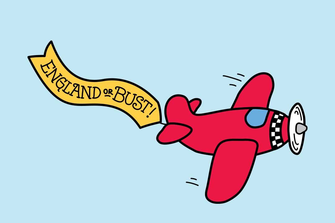 เครื่องบินที่บินอยู่พร้อมป้ายเขียนว่า 